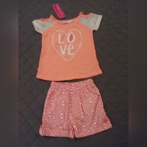 Kids Love Heart Short Set - Orange and White